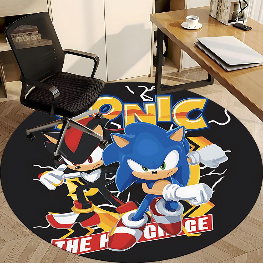 1 peça Tapete de Chão Redondo Sonic The Hedgehog para Escritório Antiderrapante, Macio e Confortável, Tapete para Escritório, Gaming, Leve