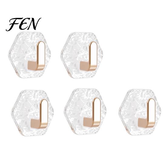 Modern Decor Hooks Acrylic Adhesive Hooks, Hexagonal Wave Shape, No Drilling Easy Home Organization Installation Hook, Style Clear for Bathroom