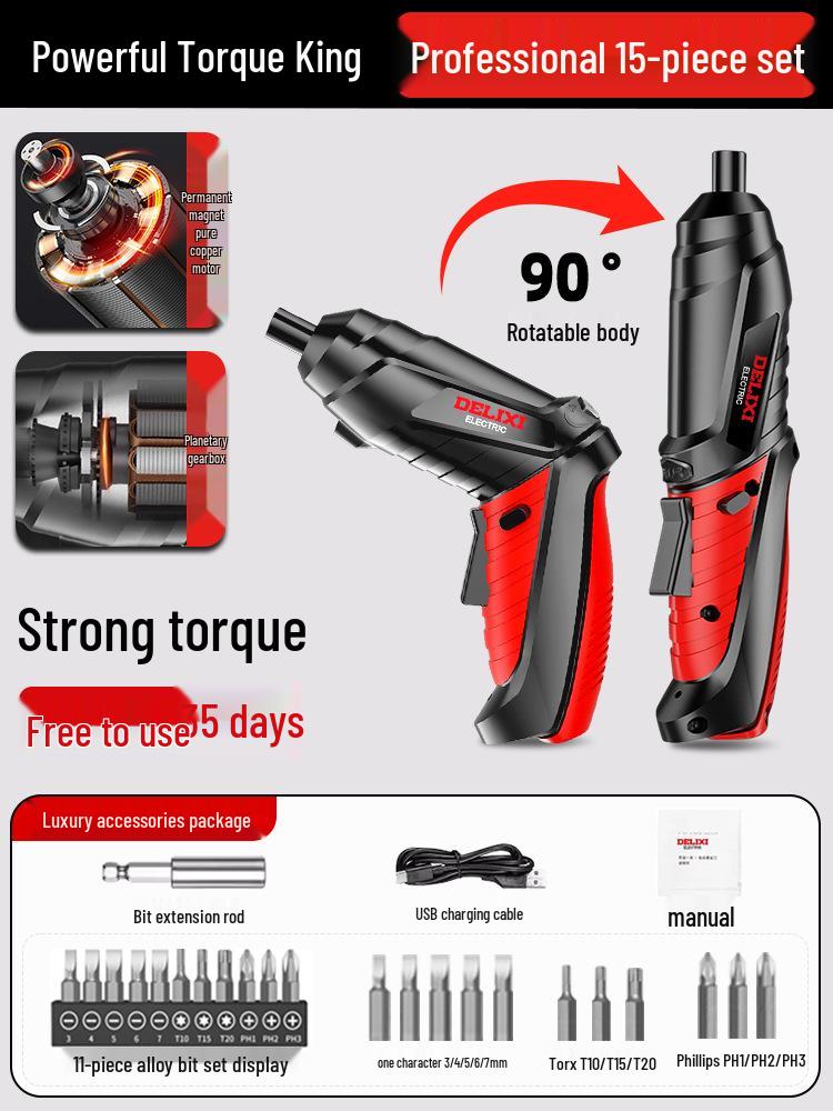 Delixi Pistol-Grip Electric Screwdriver & Drill Set - Compact, Multifunctional Home Tool