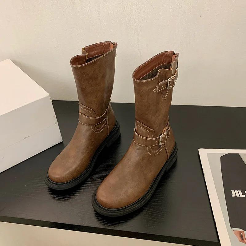 

Модные новые кожаные ковбойские сапоги в западном стиле для женщин, дизайнерские, на мягкой подошве, женские туфли на платформе, осенне-зимняя модная обувь до щиколотки, женские 35