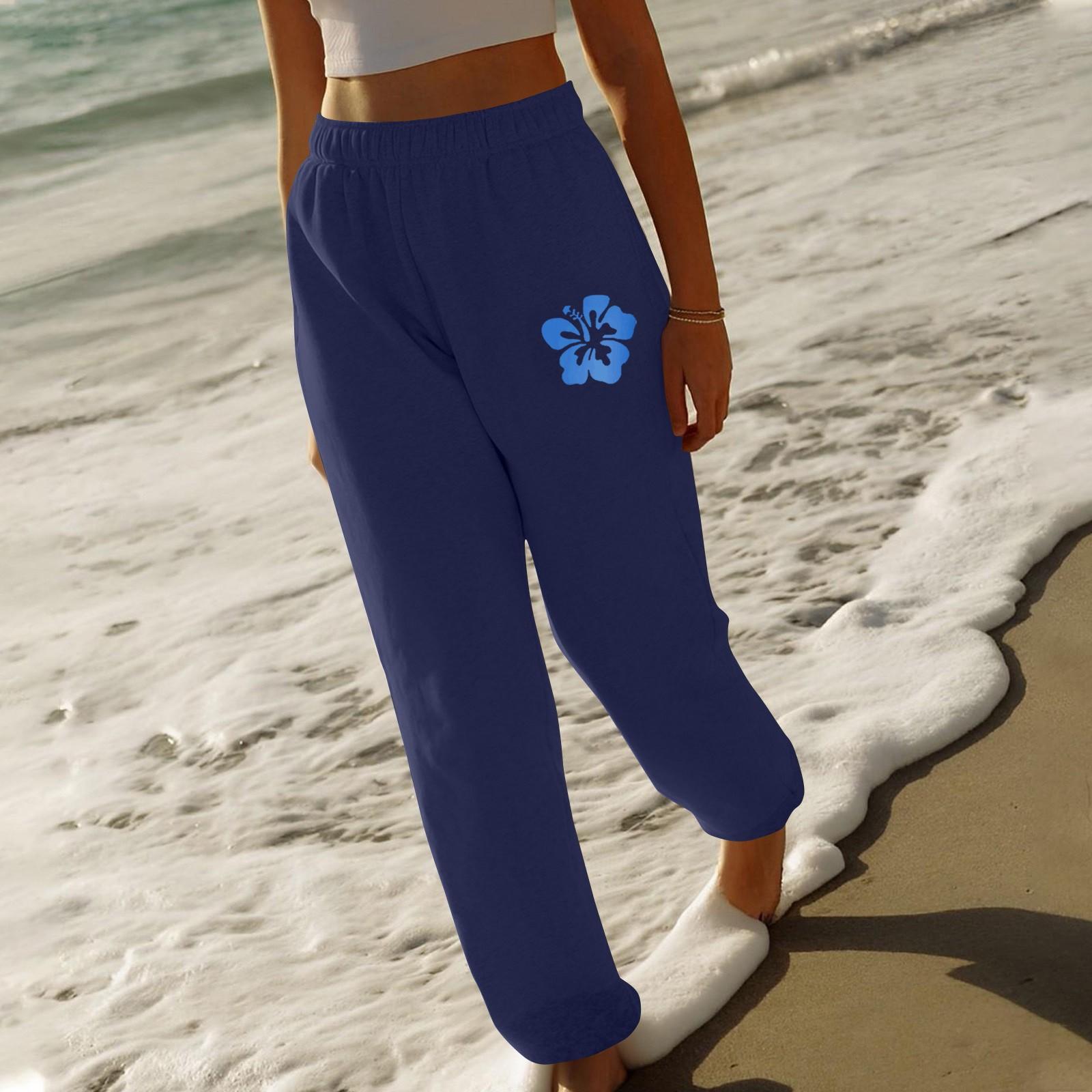 

Женские спортивные брюки свободного покроя с эластичным поясом, однотонные принтованные брюки S тёмно-синий