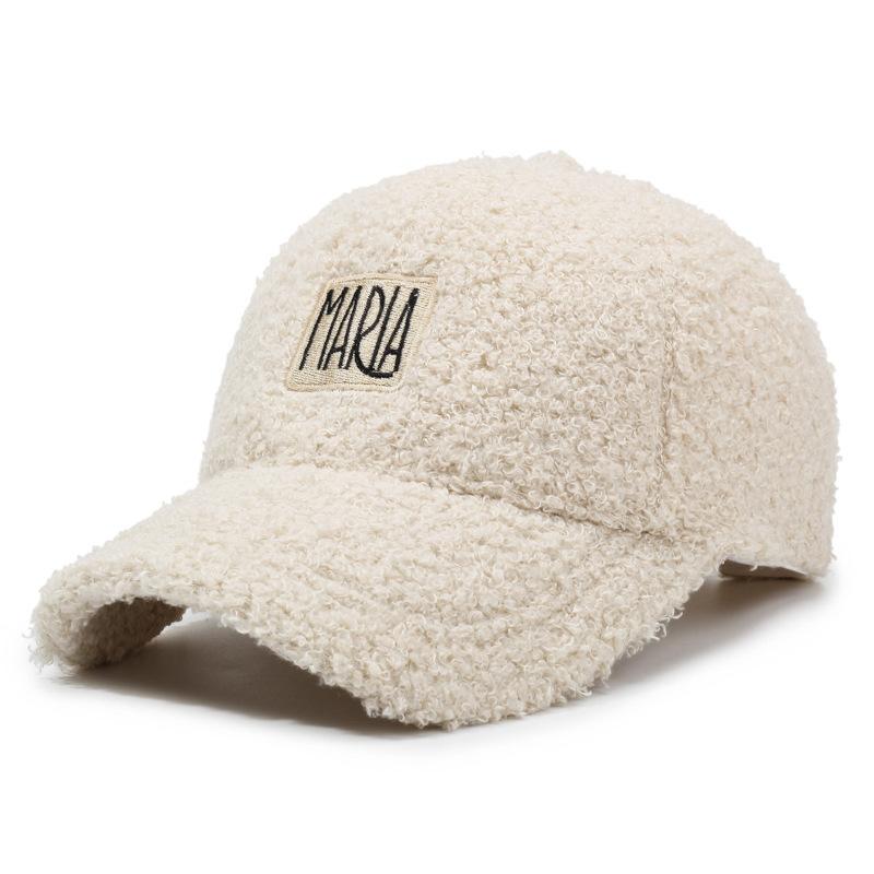 Women Embroidered Letter Hat Lamb Wool Autumn Winter Baseball Cap