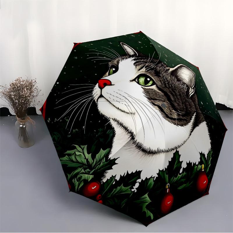 1pc Cat Christmas Automatic Opening/Closing Umbrella with Operation & Windproof Canopy yy260311035