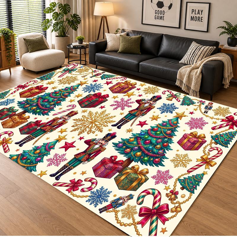 Christmas Theme Floor Carpet, Soft Area Rug, Xmas Indoor Home Holiday Decoration