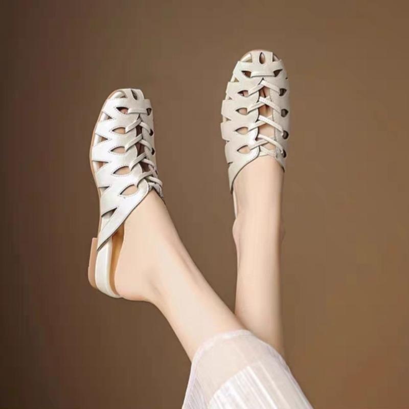 Fashion Summer New Heightened Vintage Woven Cutout Pleated Women's Cross Lace-Up Roman Sandals Non-Slip Slip-On Slippers