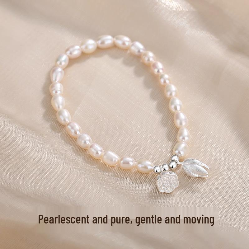 Tichiya Two Worlds Joy Lotus Pod Pearl Bracelet, S925 Sterling Silver, Light Luxury Trendy Design for Women S925 Silver