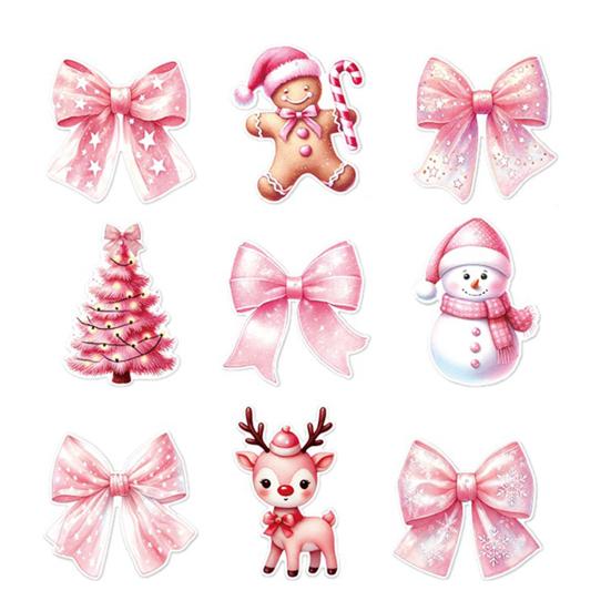 

100 Pcs Christmas Paper Cutouts Small Pink Snowman Xmas Tree Bow Gingerbread Men Reindeer Die Cuts for Scrapbooking Bulletin Board Decor 100pcs