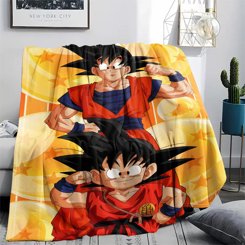 Cartoon Character Goku Pattern Flannel Blanket, High Quality Comfortable for All Seasons, Home Decor, Warmth and Comfort, Perfect for Gifts.