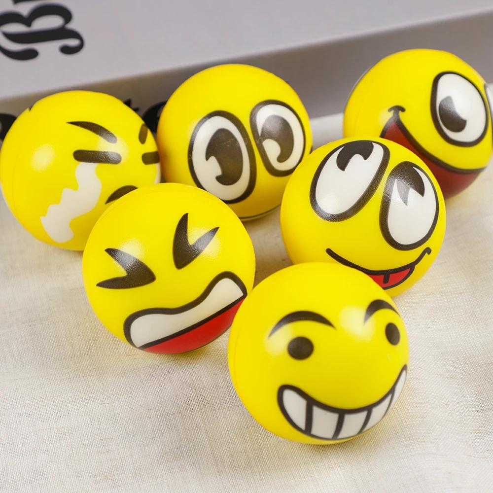 6pcs Cartoon Expression PU Elastic Ball Pressure Release Squeeze Toy Children's Birthday Party Gift Pinata Filling