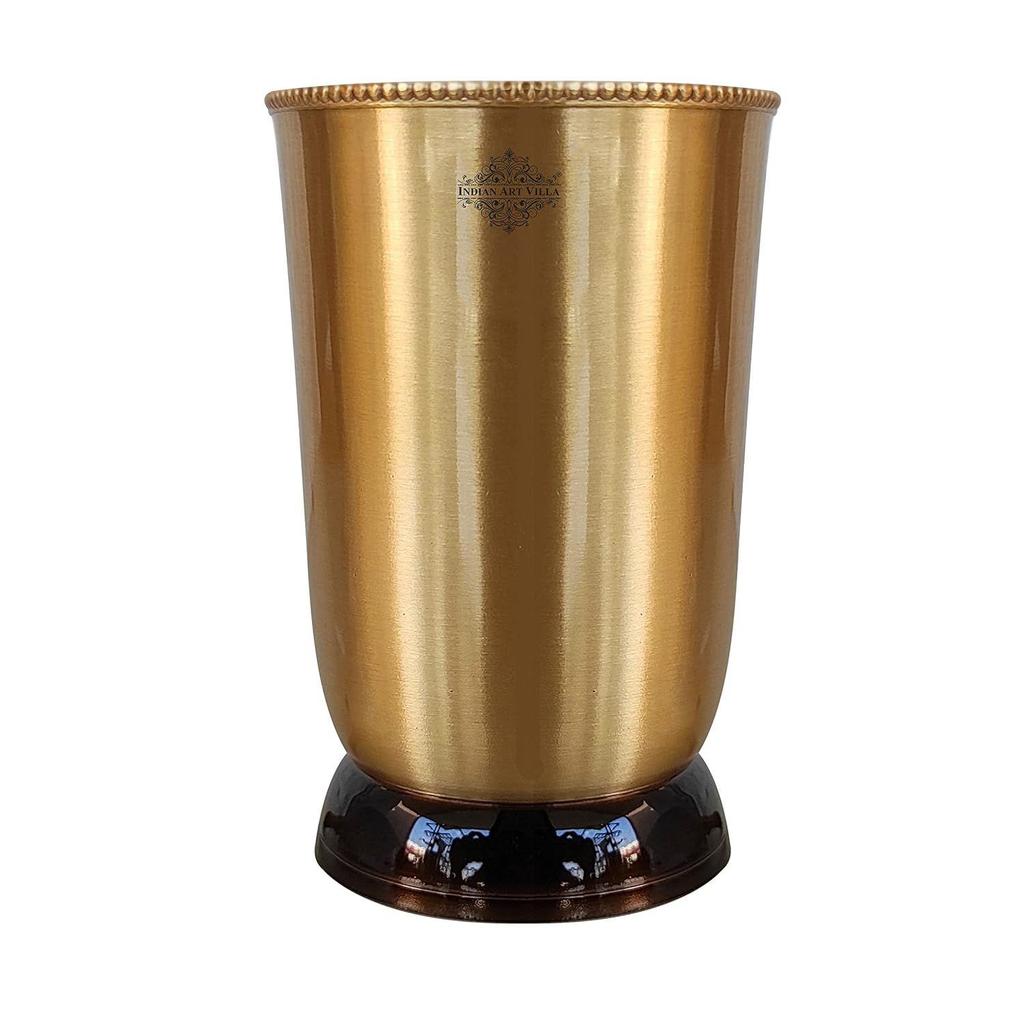 Pure Brass Matt Finish Glass/Tumbler with Black Bottom, Serveware & Drinkware, Ayurveda Healing, Volume-270 ML, 2 Piece