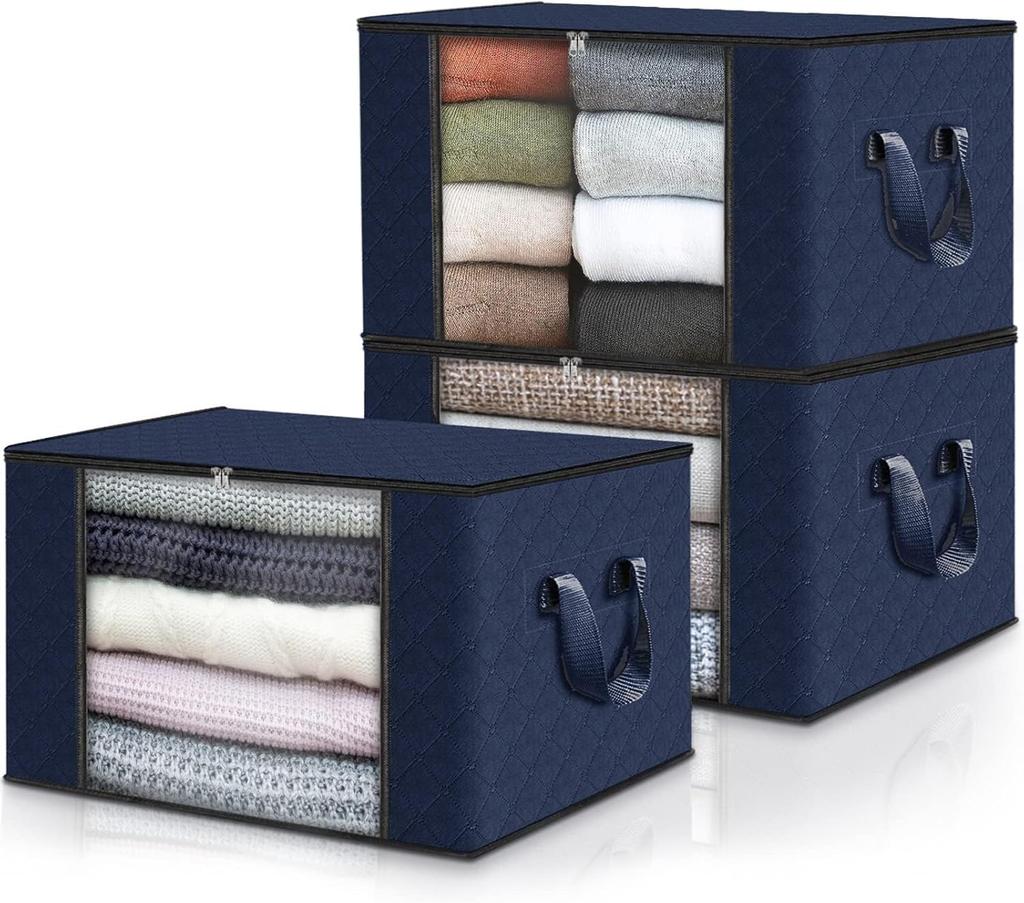 Fab Totes Storage Bags,Clothes Blanket Storage Bins Foldable Closet Organizers with Reinforced Handle for Home Dorm Storage and Organization