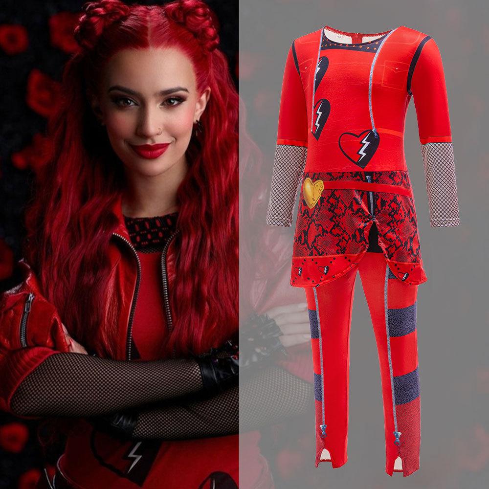 Kids Descendants 4 Red Queen Cosplay Jumpsuit, Stage Performance Formal Dress