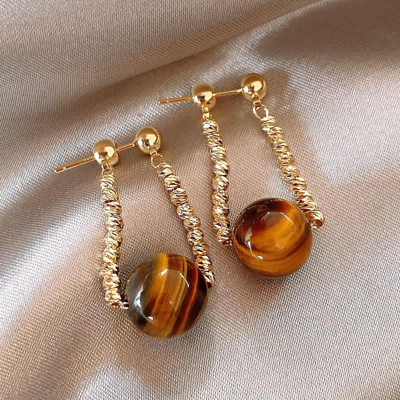 Exquisite French Tassel Earrings: Retro Tiger Eye with High-End Luxury Feel