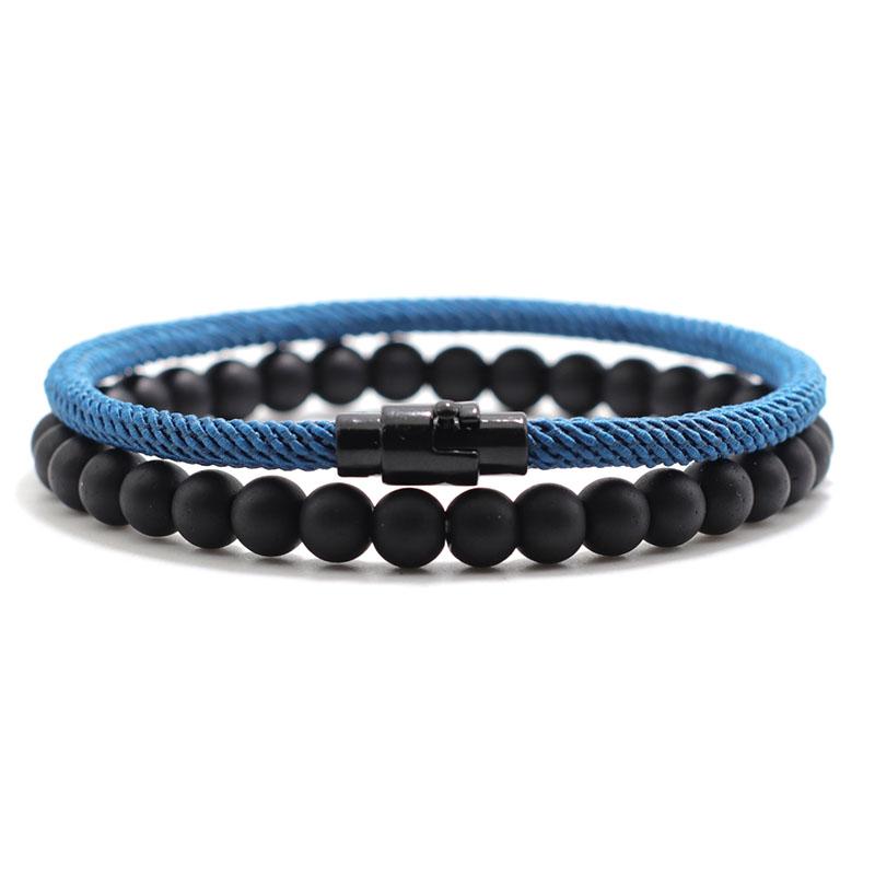 2 stk Matchende Armbåndssett Unisex 6mm Onyx Stein Armbånd 4mm Snorsmykke Par Armbånd Brazalete Pulseira Smykker