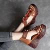 Retro Flower Sandals Women's Roman Open Toe Round Head Hollow Fish Mouth Wedges Shoes Anti-slip Slippers Sandales Femmes