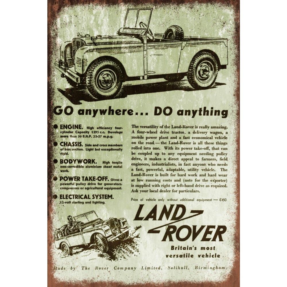 

Land Rover Go Anywhere Advert Vintage Retro style Metal Sign, shed, garage, 20x30cm（7.8x11.8inch）