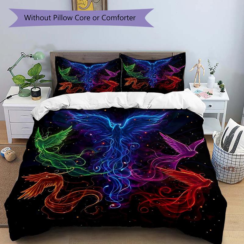 

3pcs Multicolored Phoenix Bedding Set, Including 1 Quilt Cover and 2 Pillow Shams, Without Filling, Soft and Comfortable Home Bedroom Fabric 135cm*200cm