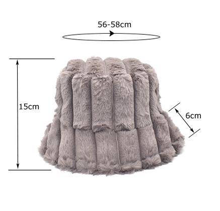 Winter Warm Rabbit Ladies Large Outdoor Terry Towelling Faux Fur Vintage Girls Plush Fur Thicken Stripe Bucket Cap Hat