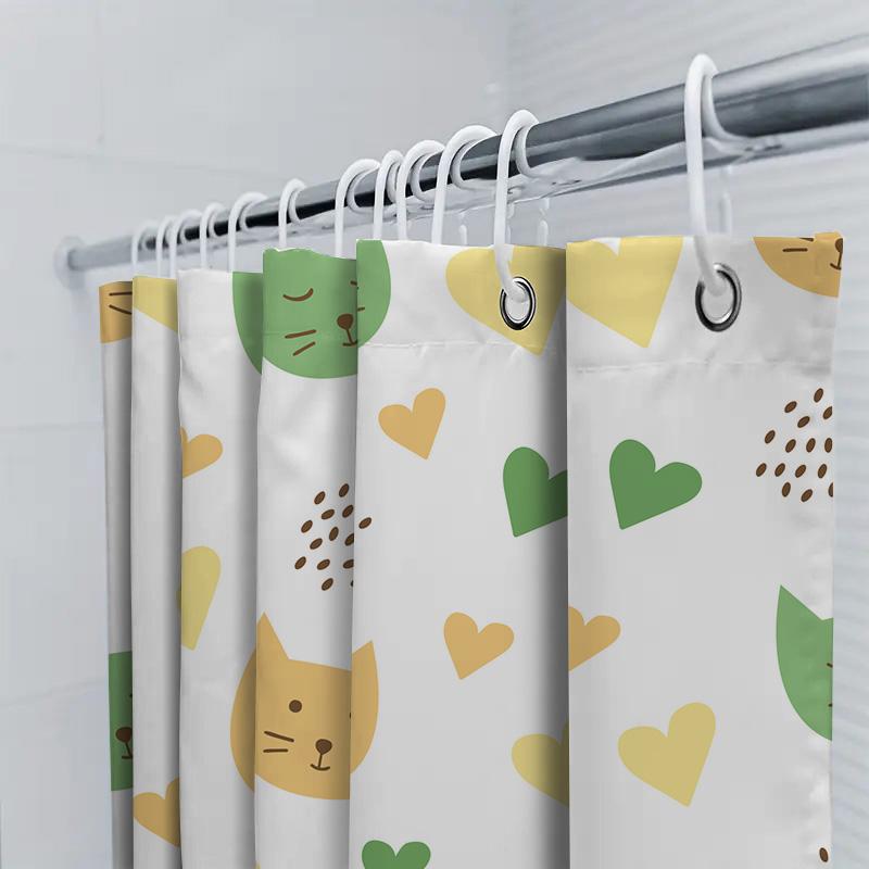 Decorate Your Bathroom With This Adorable Cat Heart Shower Curtain Set!