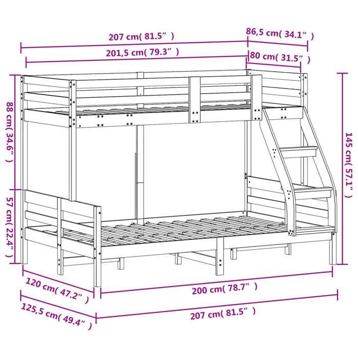 VidaXL Bunk Bed 80x200/120x200 Cm Wax Brown Solid Pine Wood, Bed, Bed Frame, Loft Bed 3207180