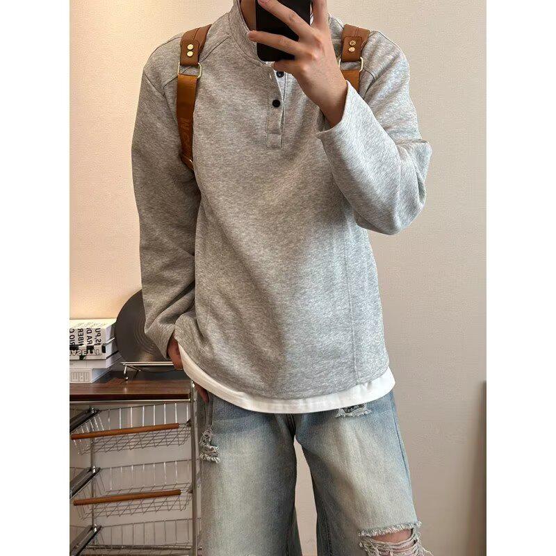 

Korean Style Chic Round Neck Hoodie for Men - Trendy Loose Fit (Autumn/Winter 2025) XL сірий