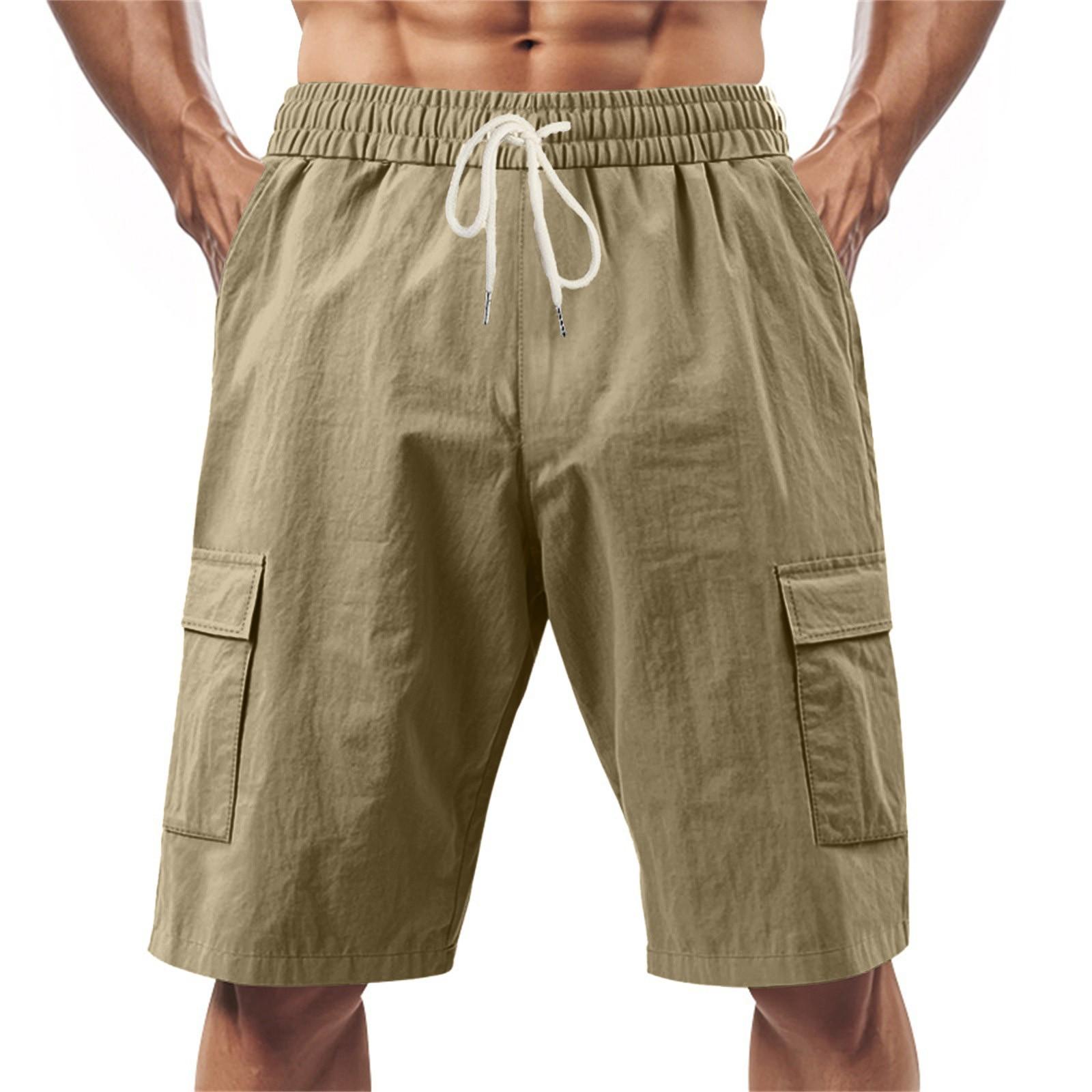 

Men Drawstring Waist Cargo Shorts Loose Fit Lightweight Cotton Casual Shorts with Multi Pockets for Outdoor Work Travel XXL хаки