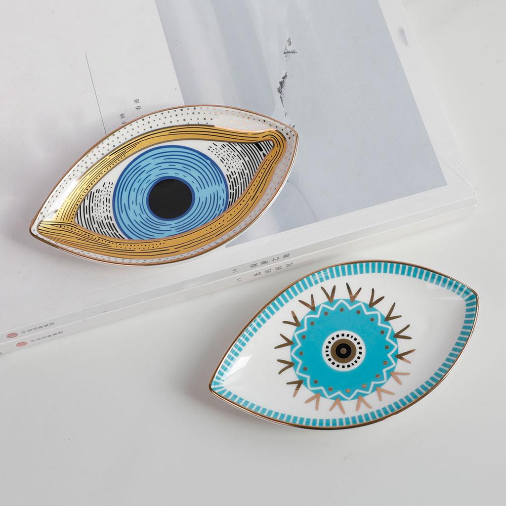 Fashionable Eye Shaped Sturdy Ceramic Jewelry Plate Scratch Resistant Trinkets Tray Accessory for Home Decoration