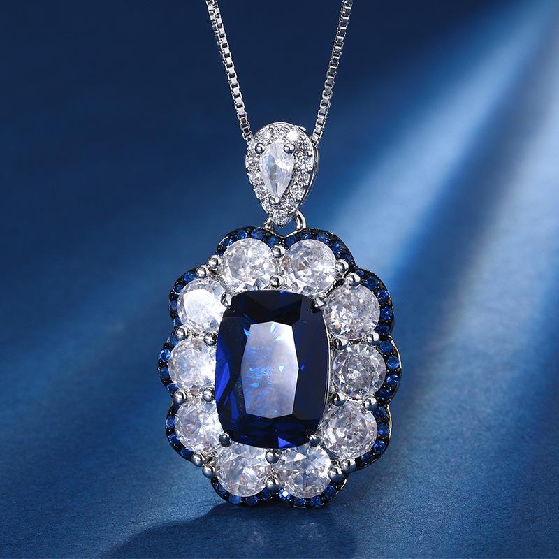 Ladies' Light Luxury Fashion Design Blue Flower Earnail Set Vintage Pendant Set Jewelry Festival Gift Daily Accessories