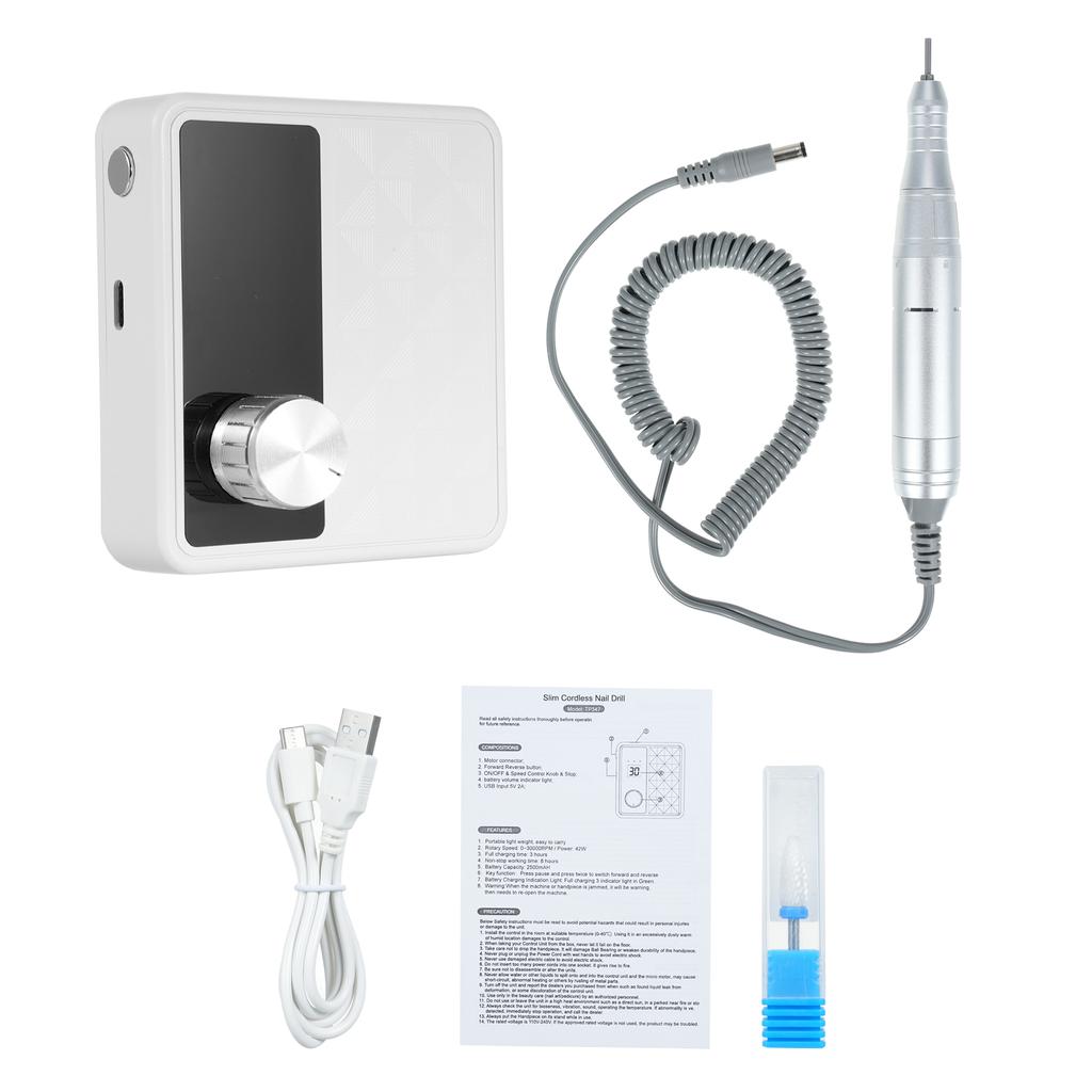 Cordless Nail Drill Machine Kit Electric Nail Drill Polish Kit 30,000RPM Rechargeable Nail Drill
