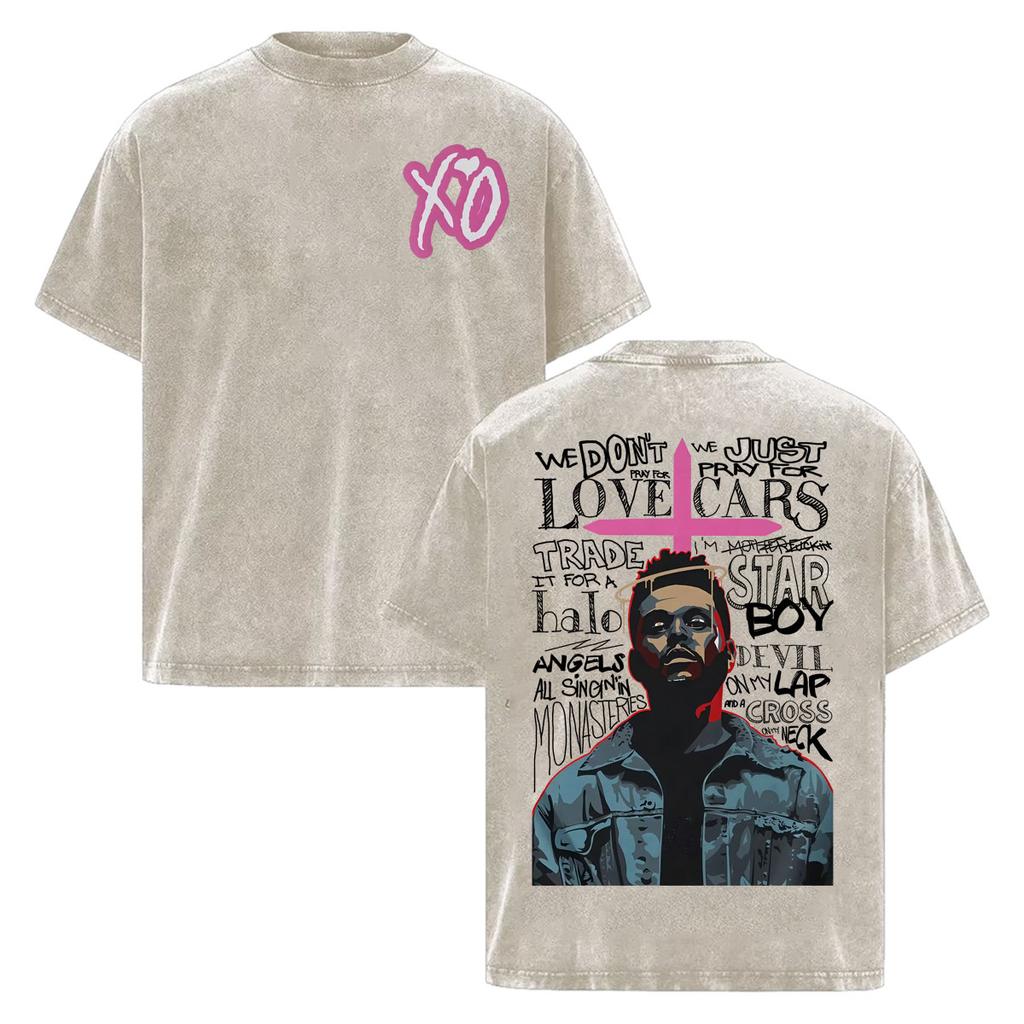 The Weeknd "one of The Girls" Letters Print T-Shirt Men Women Hip Hop Vintage Washed T-shirts High Quality Casual Cotton T Shirt