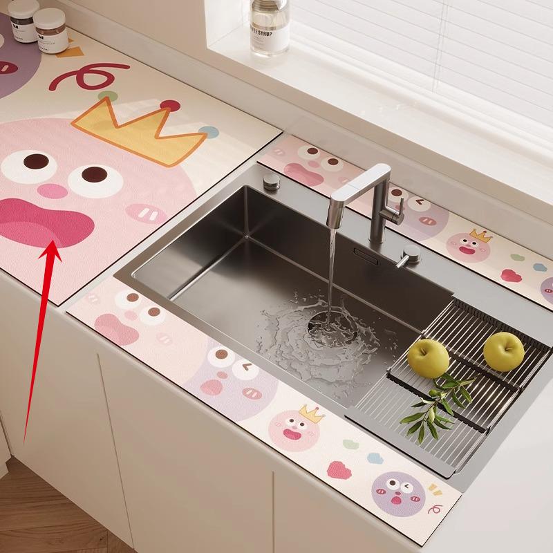 3PC Kitchen Faucet Diatomaceous Earth Water Stopper Drain Mat Bathroom Countertop Absorbent Mat Long Narrow Edge Coaster