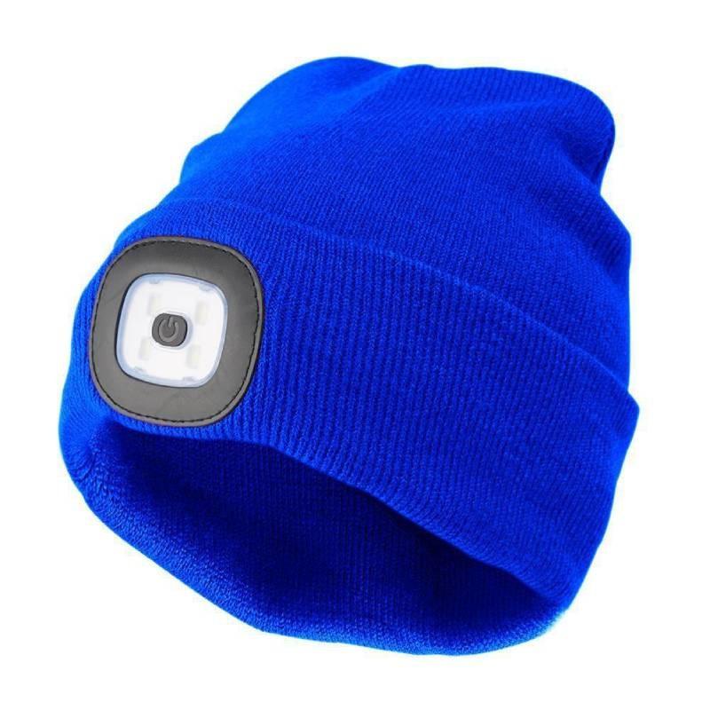 Black Led Knitted Beanie For Outdoor Night Running With Rechargeable Light Feature