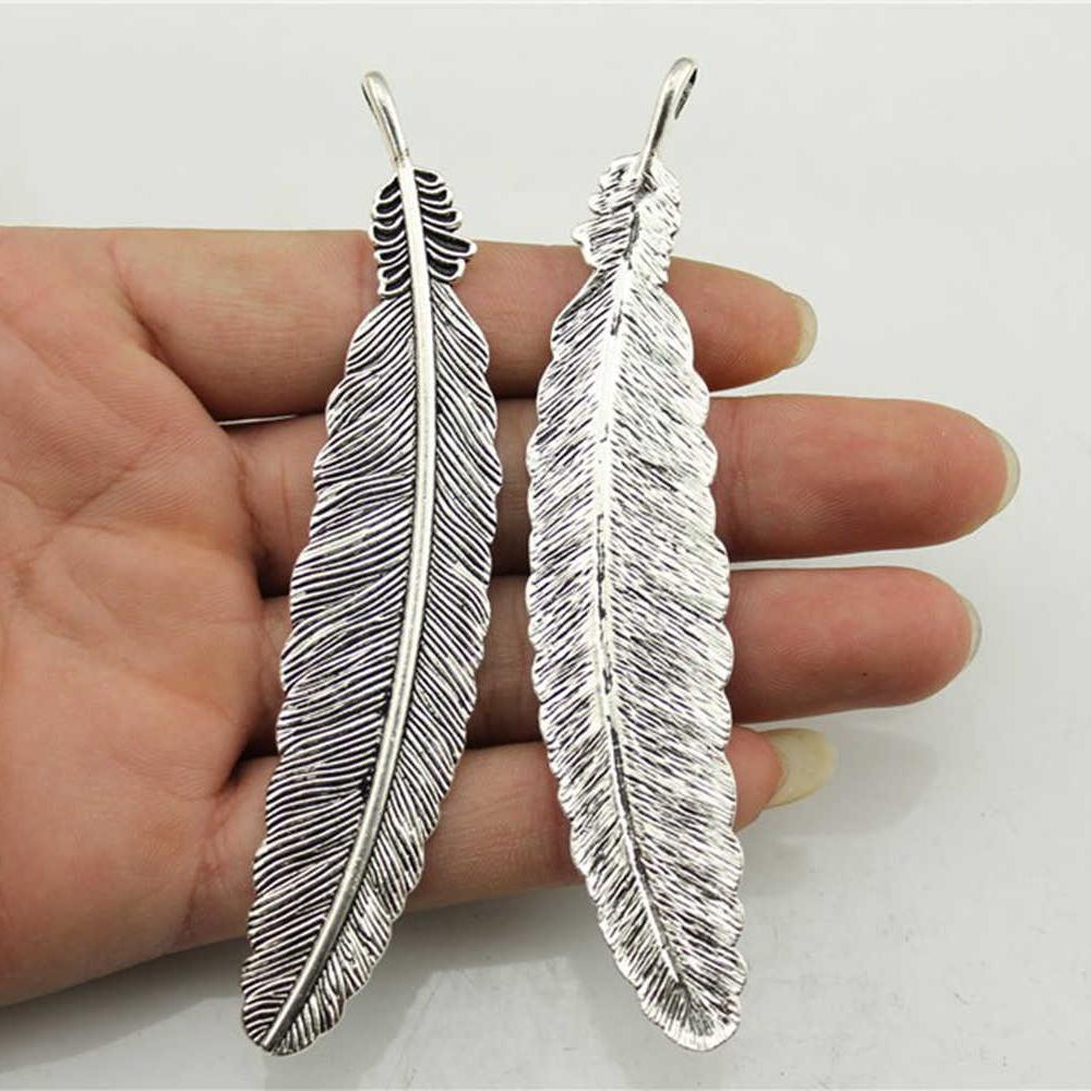 5pcs Charms Feather Antique Silver Color Big Feather Charms For Jewelry Making Charms Feather Jewelry Findings DIY