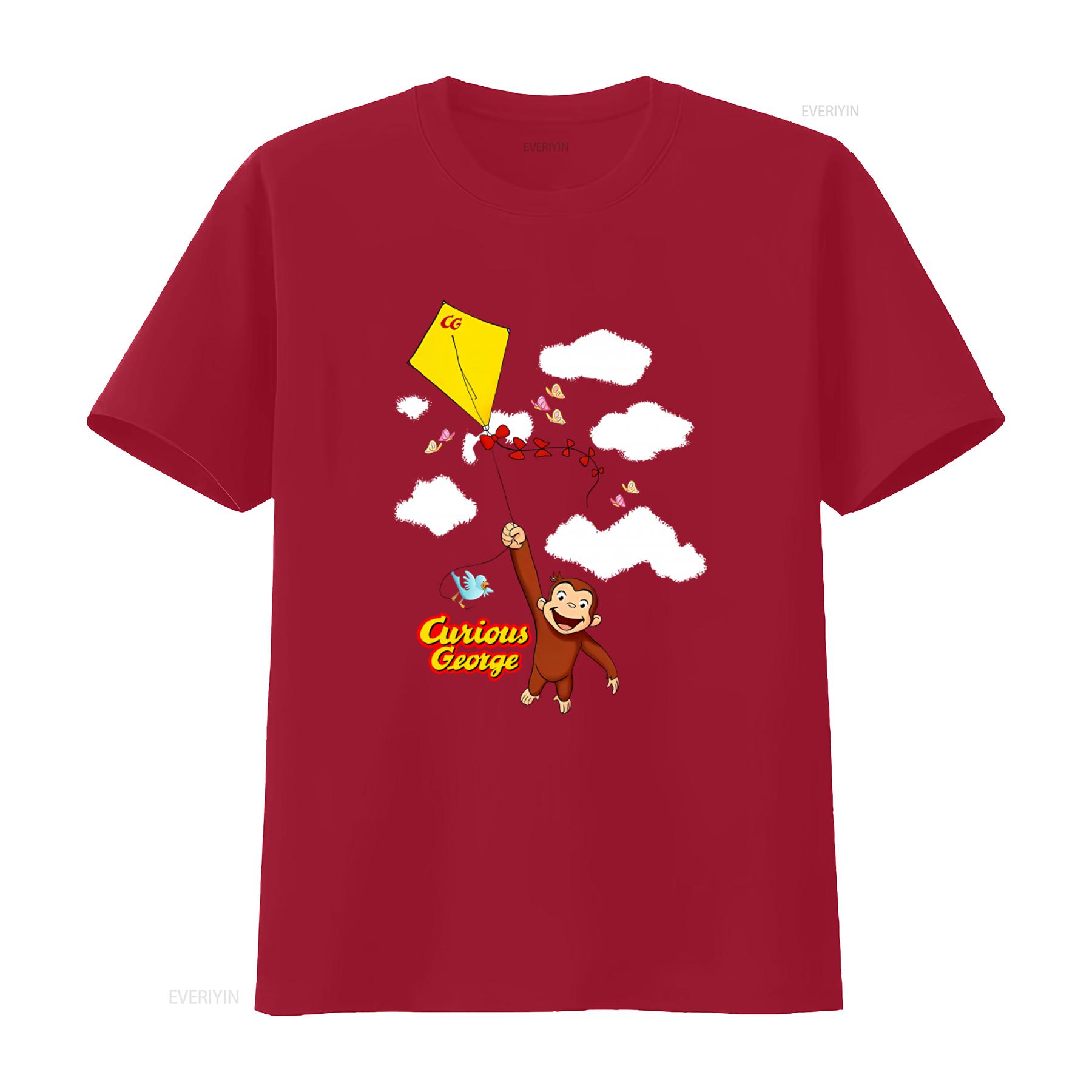 

Youth Fly a Kite Curious George Cartoon Print T Shirt vintage Washed Soft Slightly fashion Versatile Comfortable Unisex Stylish S