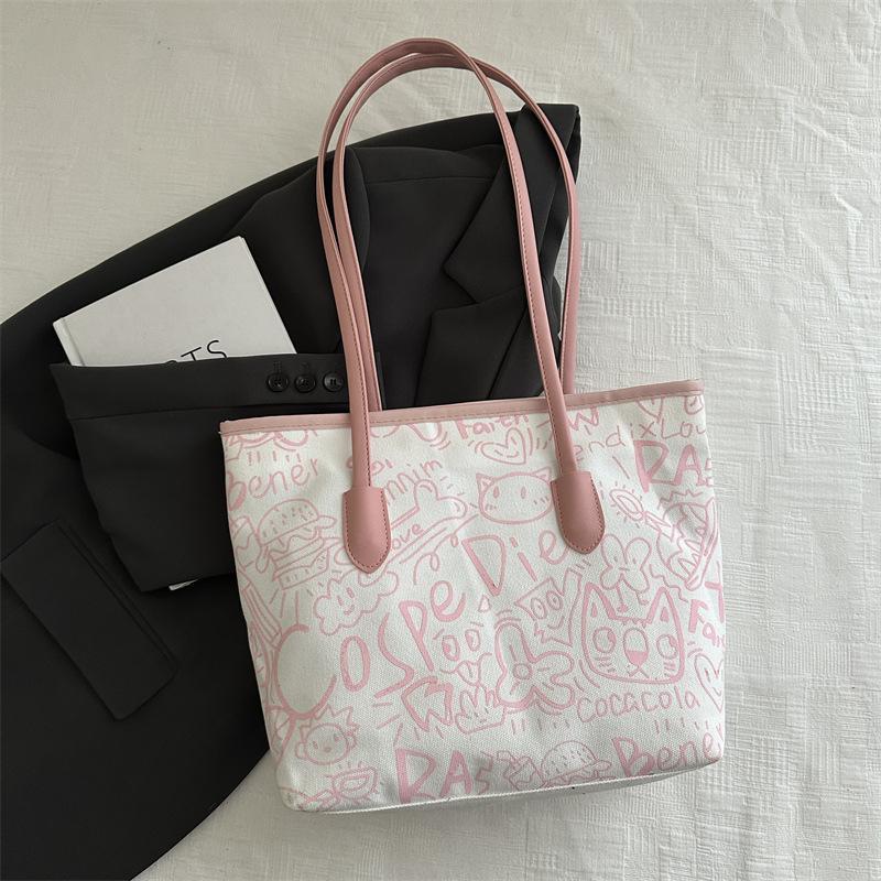 

Сумка Летняя Женская 20255 Алфавит Граффити Сумка Через Плечо Сумка для Поездок на Работу Сумка-Тоут Большой Вместимости С Принтом розовый