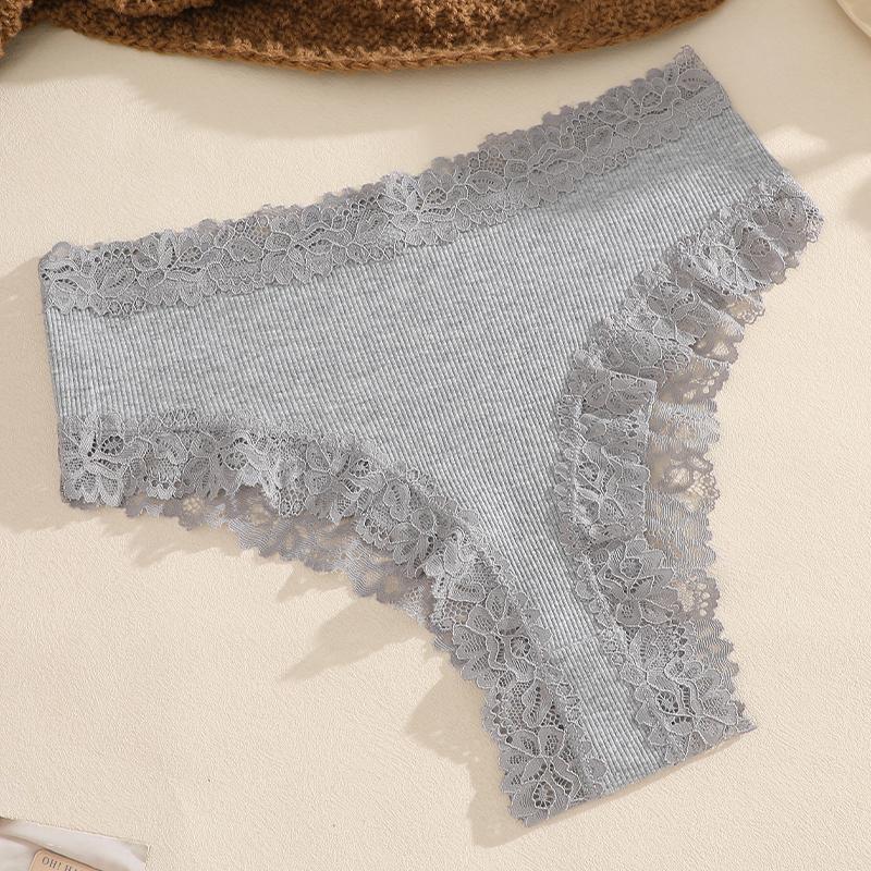 Women‘s Cotton Fabric Panties Sexy Lace Trim High Waist Underwear Solid Color Breathable Bikini Briefs Female Sexy Lingerie New