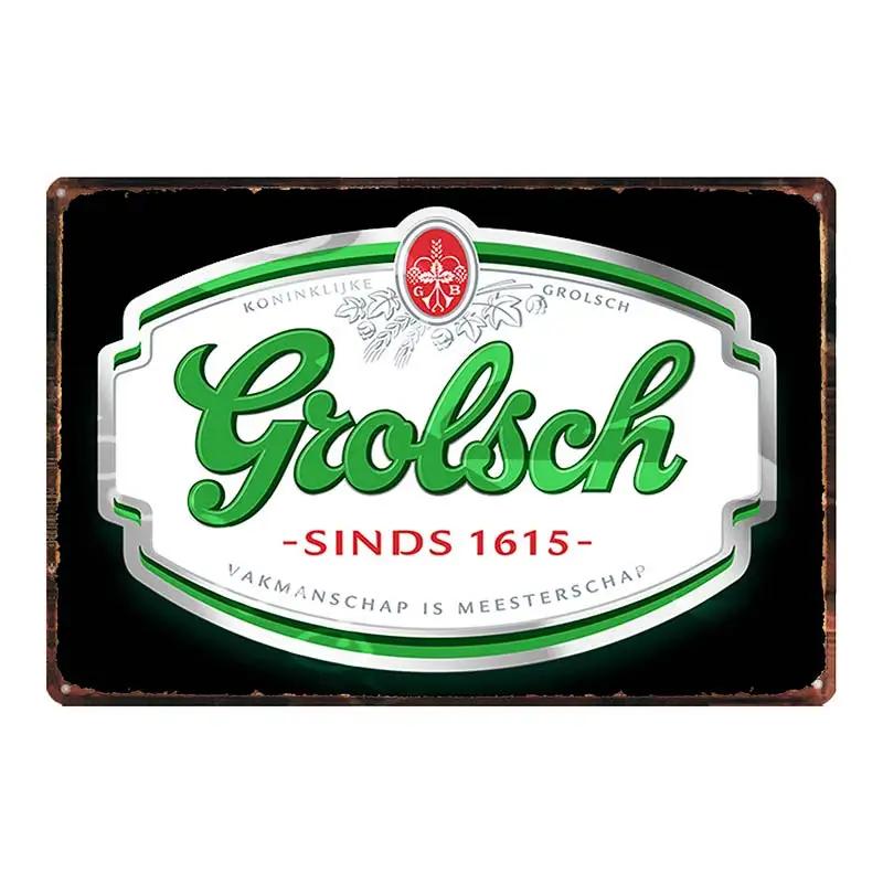 YZFQGrolsch Bière Lager Panneaux Décoratifs Hollandais Plaques Métalliques Pour Mur Bar Maison Art Décoration Restaurant 30X20CM DU-9120B