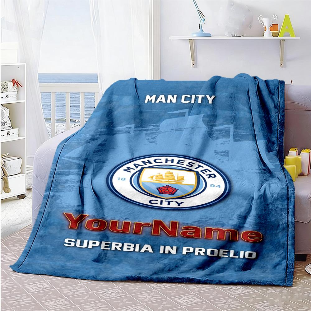 Manchester City Customize Your Name Blanket Multi-purpose Personalized Blanket Durable Comfort for Bedding Home Decor Sofa Living Room