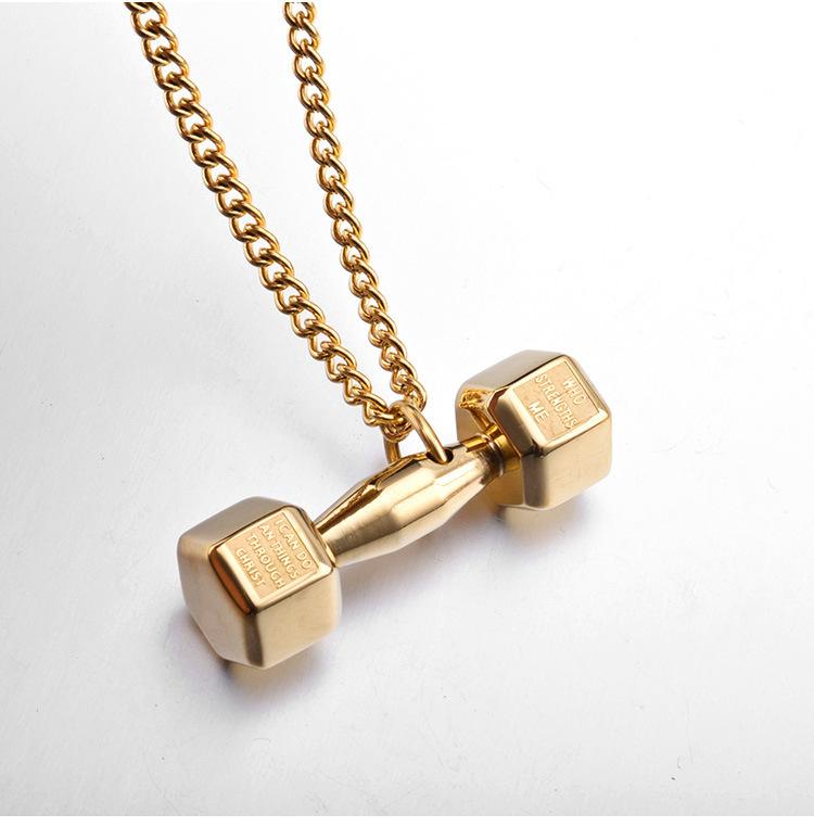 Stainless Steel Dumbbell Pendant Men'S And Women'S Titanium Steel Necklace Sports Fitness Pendant Domineering Accessories