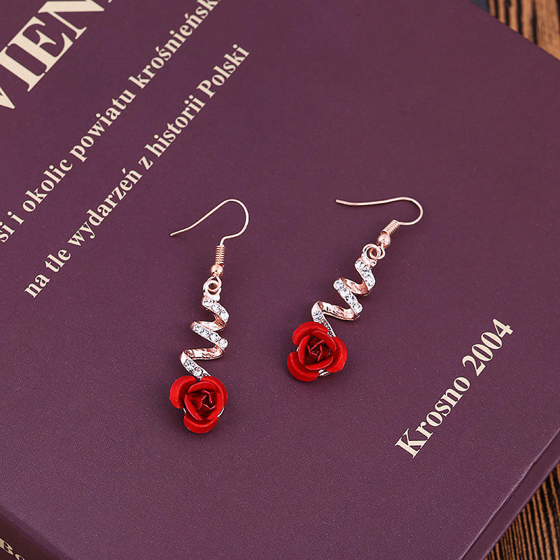 E246 Rhinestone Love Rose Earrings Stud Earrings Earrings Ear Hanging Yiwu Jewelry Heart Inlay