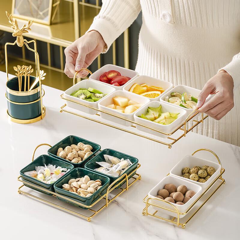 Divided Ceramic Snack Serving Platter with Lid and Stand