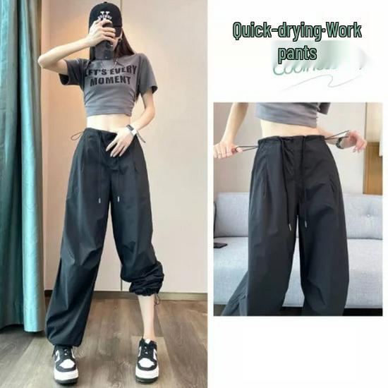 Women's Dopamine Paratrooper Jumpsuit: High-Waist, Loose-Fit, Wide-Leg Windbreaker Pants for Spring and Autumn