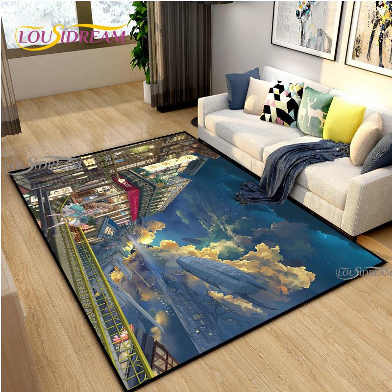 Japanese Anime Night Scene Rugs Child Game Floor Mat Alfombra Cartoon Carpets Modern Home Living Room Decor Washable Floor Rug