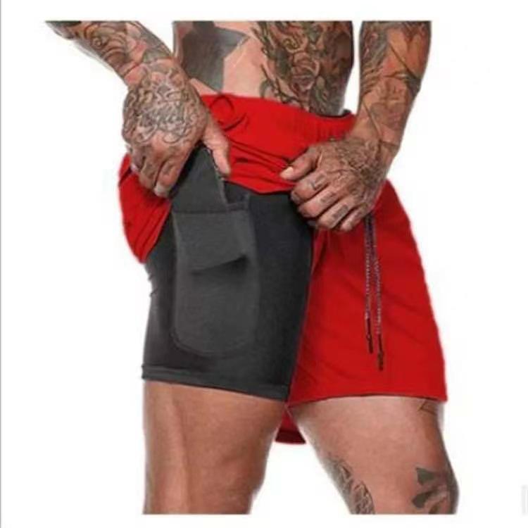 Men's Multi-Pocket Double-Layer Running Shorts for Outdoor Sports