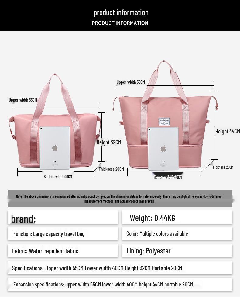 Women's Large Waterproof Travel Bag with Dry/Wet Separation, Expandable Storage, Ideal for Fitness, Swimming, Business Trips