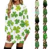 Mode Casual Klänning för Kvinnor med Rund Halsringning och Långa Ärmar med Tryck för St Patrick's Day