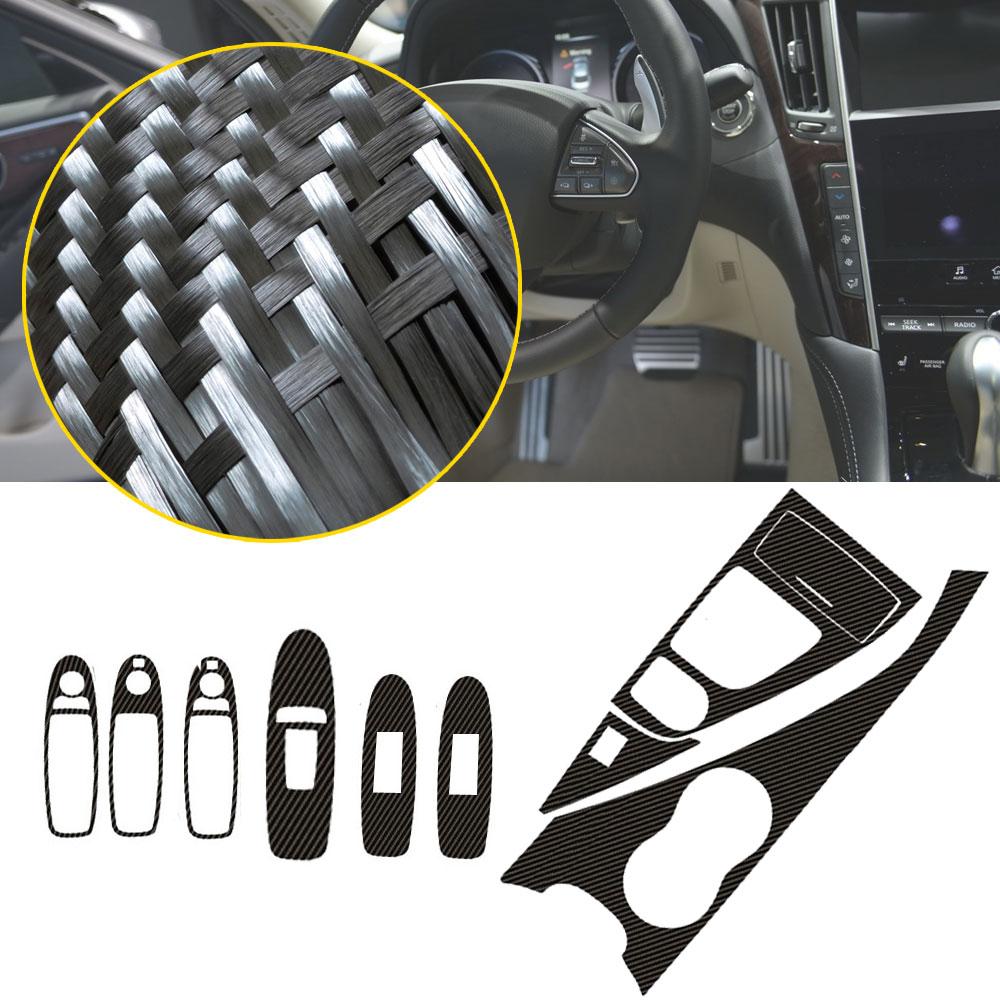 18pcs Black Carbon Fiber 3D Sticker Interior Decoration Trim Cover Creative for Infiniti Q50 2014-2019 Car Tuning Accessories