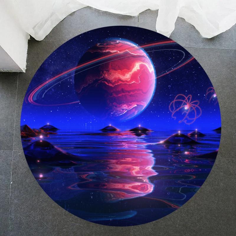 Crystal Velvet Galaxy Round Rug, Space Nebula Starry Print Non Slip Floor Mat for Bedroom, Playroom, Kids Room, Home Decor
