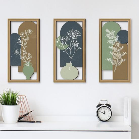 3 Pcs Botanical Plant Wall Art Minimalist Framed Boho Wall Decor for Living Room Bedroom Bathroom Home Office Decor