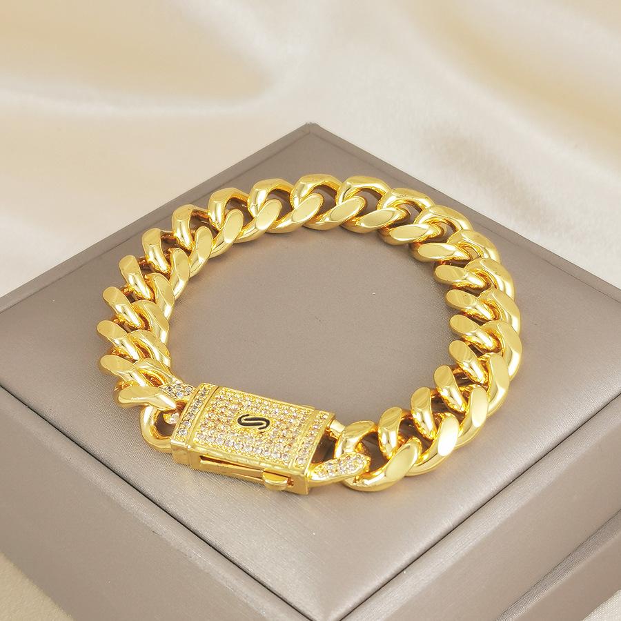 European & American Cuban Bracelet: Diamond Inlaid 24K Gold-Plated Chain for Men & Women in Hip Hop Style